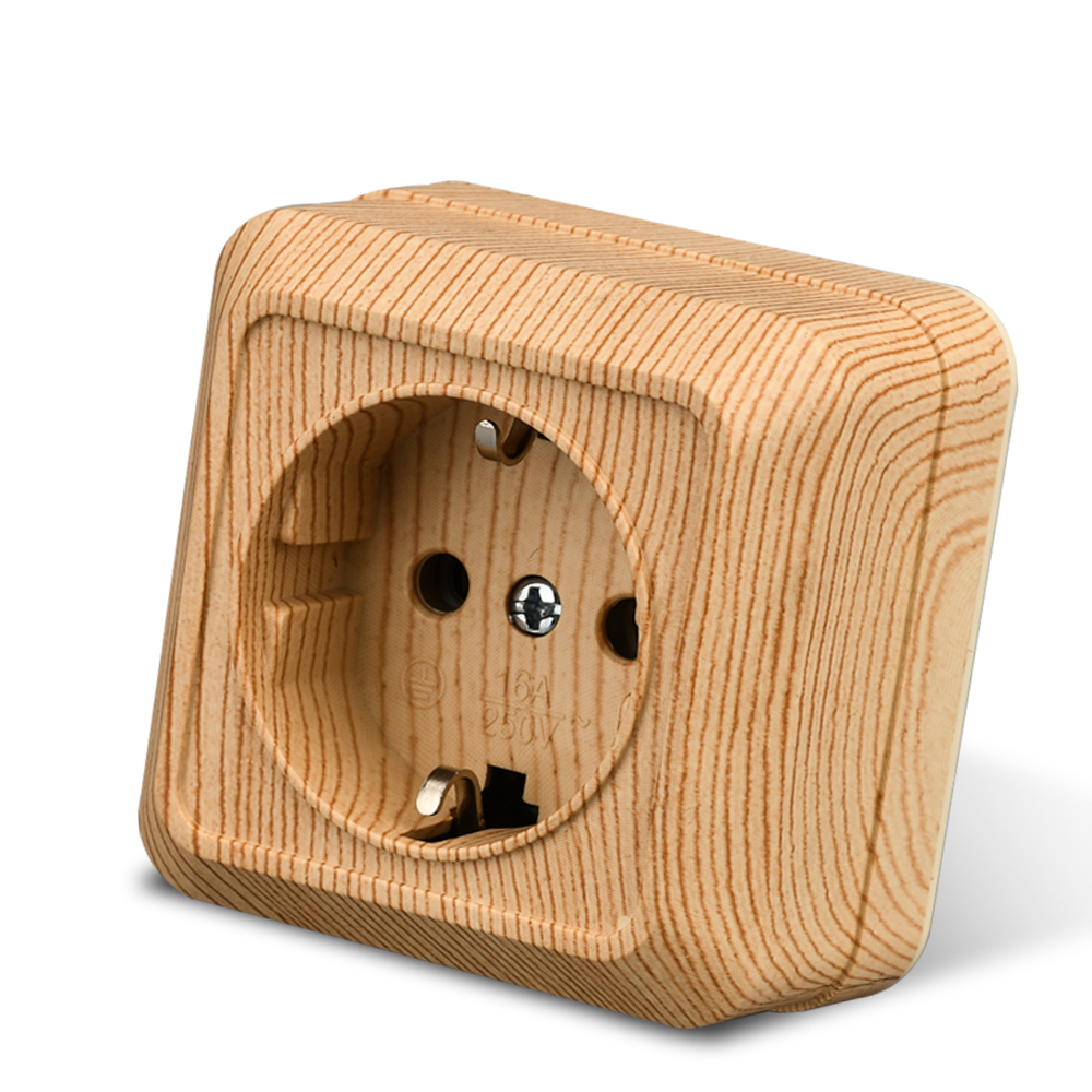 Outdoor Power Hub - ウェサ-木製の壁の表面のソケットプラグ、EUのコンセント、地面の模造、屋外の電源ソケット、難燃性プラスチック