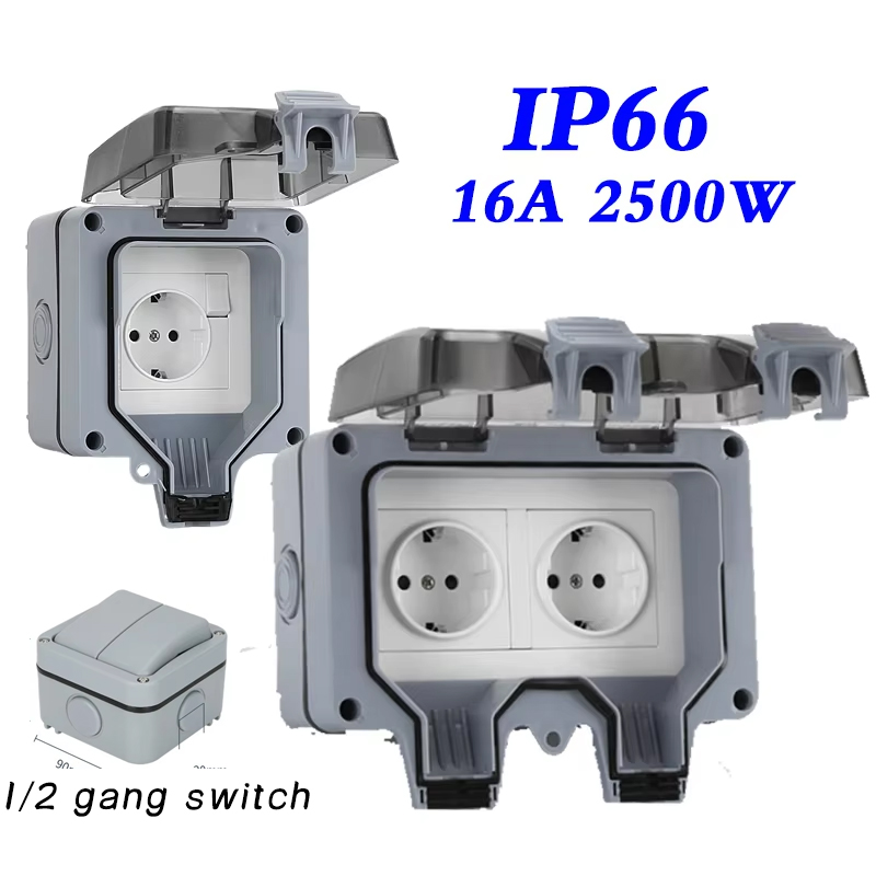 Outdoor Power Hub - EU KR 屋外壁防水ソケット 16A コンセント韓国電力 110-250V