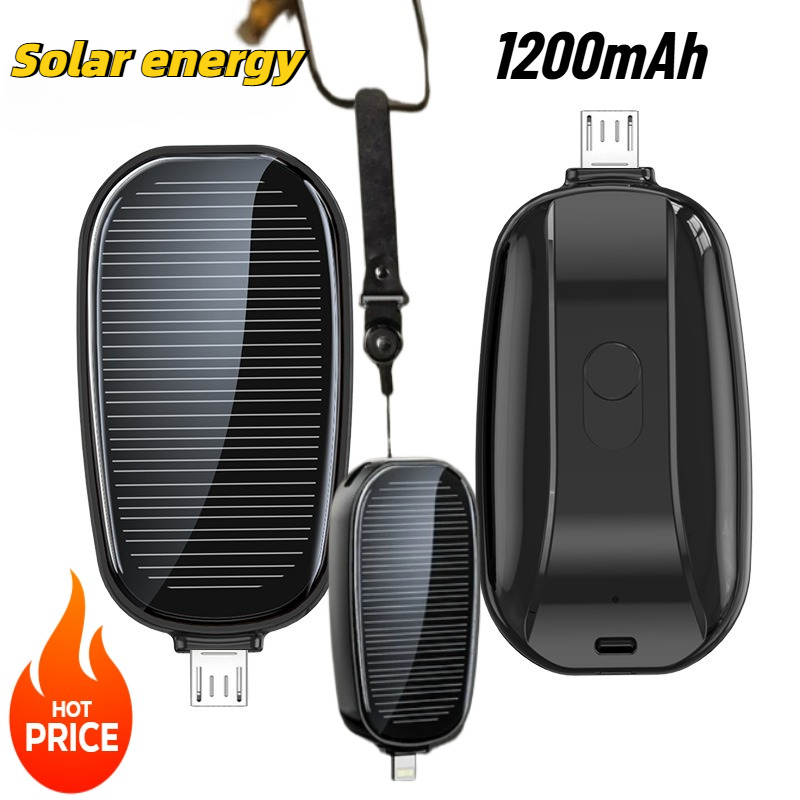 Outdoor Power Hub - 1200mAh ソーラーミニパワーバンクキーホルダーポータブル充電器屋外キャンプ外部バッテリー高速充電 Xiaomi モバイル電源用