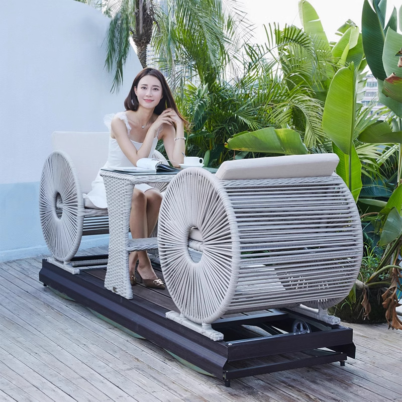 Outdoor Power Recliner - モダンな防水ダブルホイールロッキングチェア、屋外用電動ラタンチェアリクライナー、バルコニー、中庭、自宅、室内用レイジーリクライナー