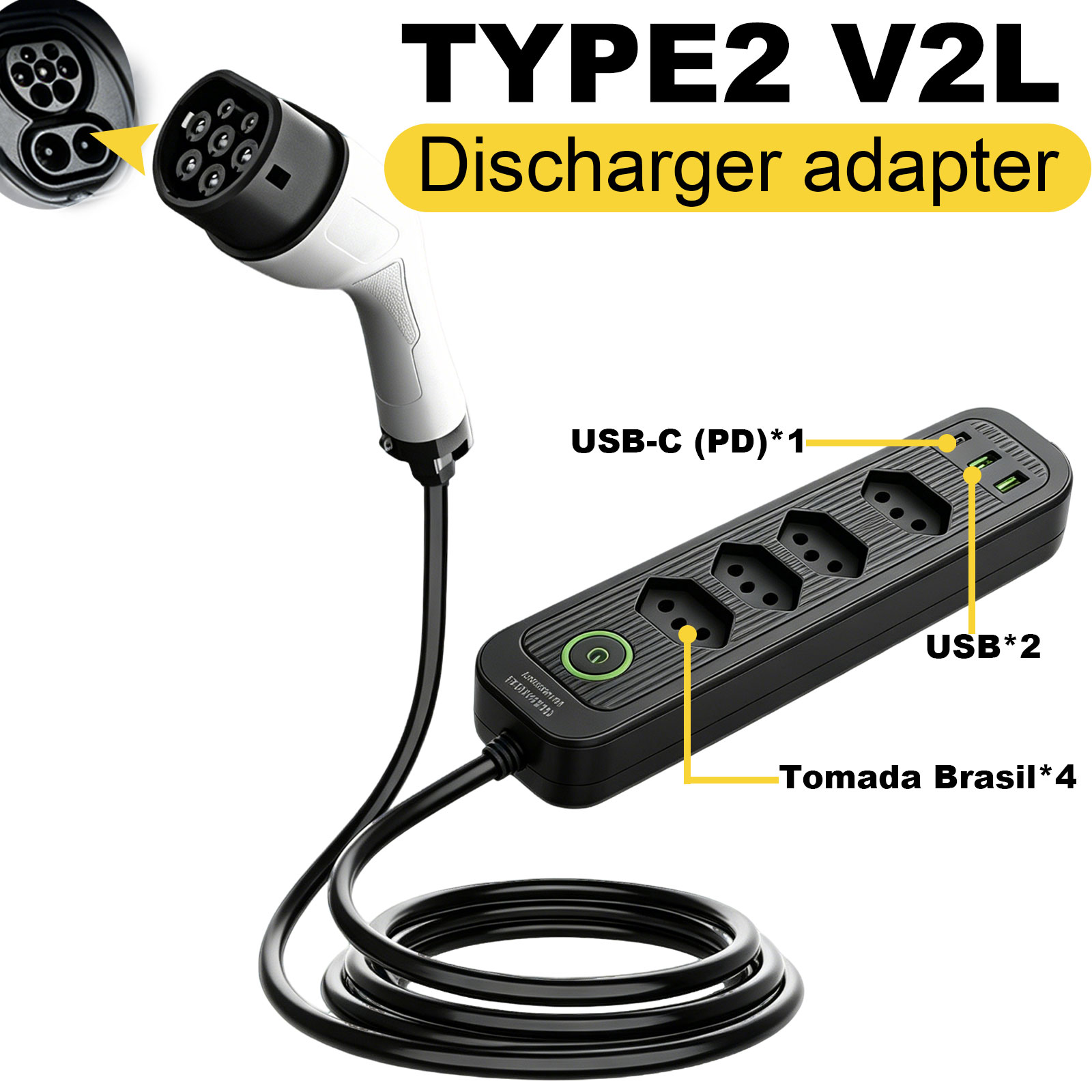 タイプ2 V2L放電アダプター 16A ブラジルソケット E - Outdoor Power Hub のレビューと価格