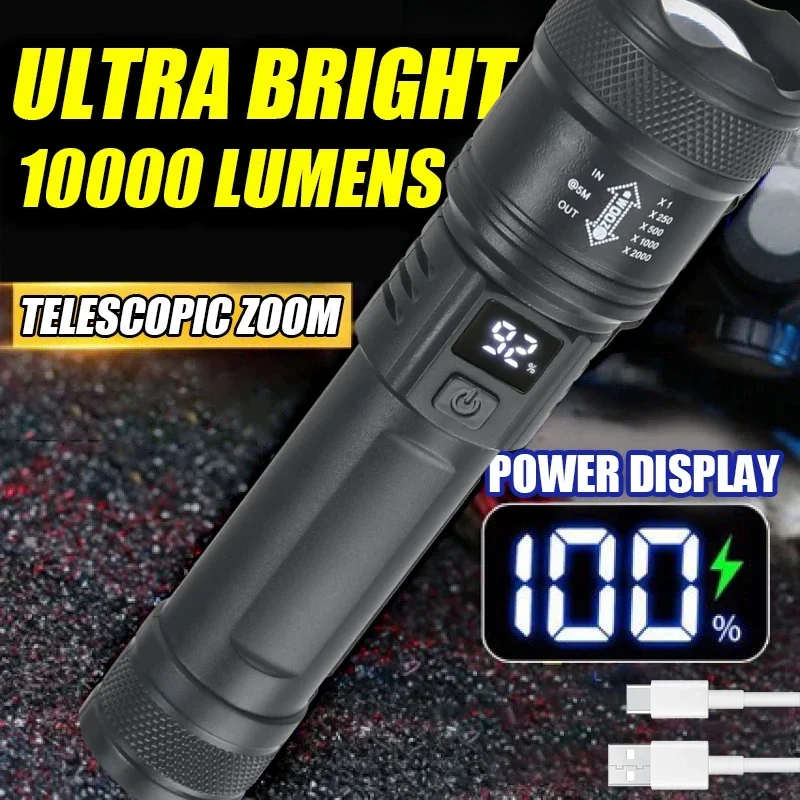 バッテリーディスプレイ付きの強力なLED懐中電灯,USB充電 - Outdoor Usb Power Bank のレビューと価格