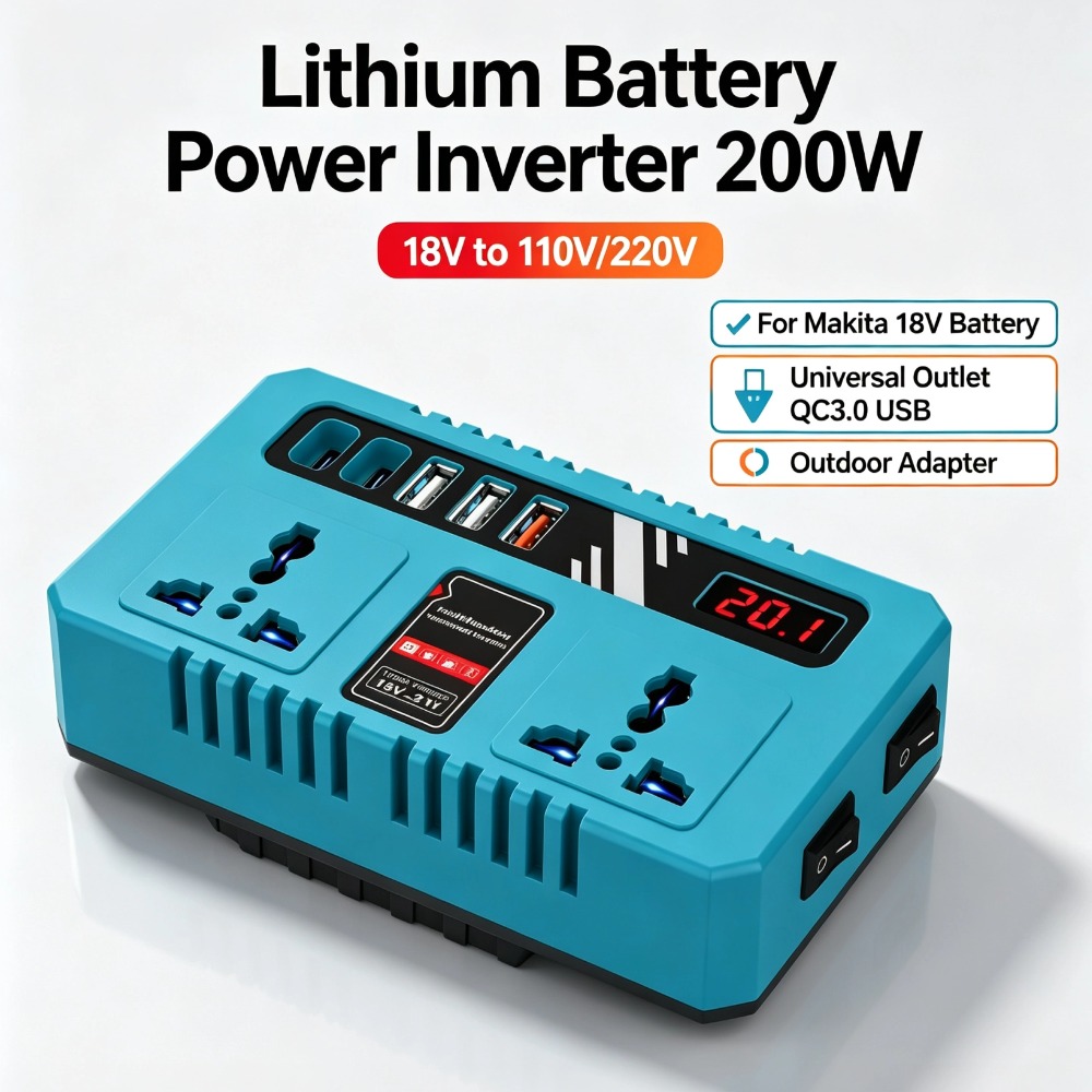 リチウムバッテリーパワーインバーター 200W 18V から - Outdoor Power Hub のレビューと価格